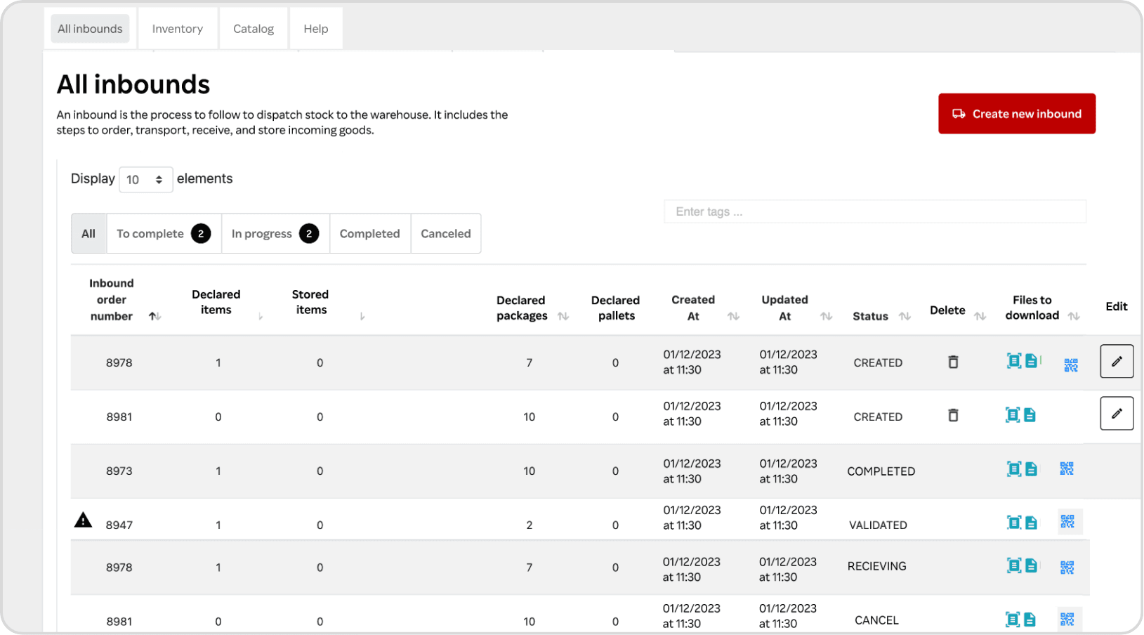 Interface Rakuten Fulfillment Network avant refonte