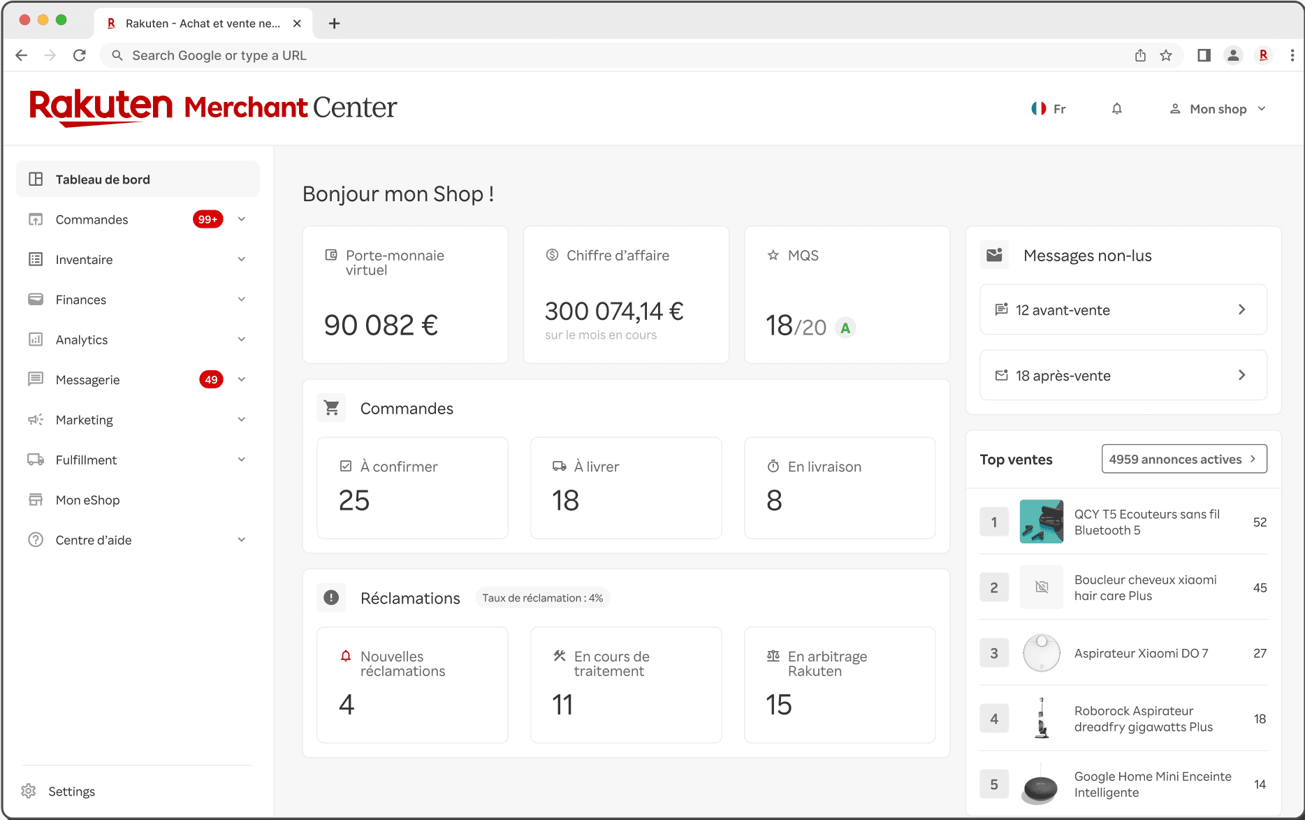 Résultats — réclamations Rakuten